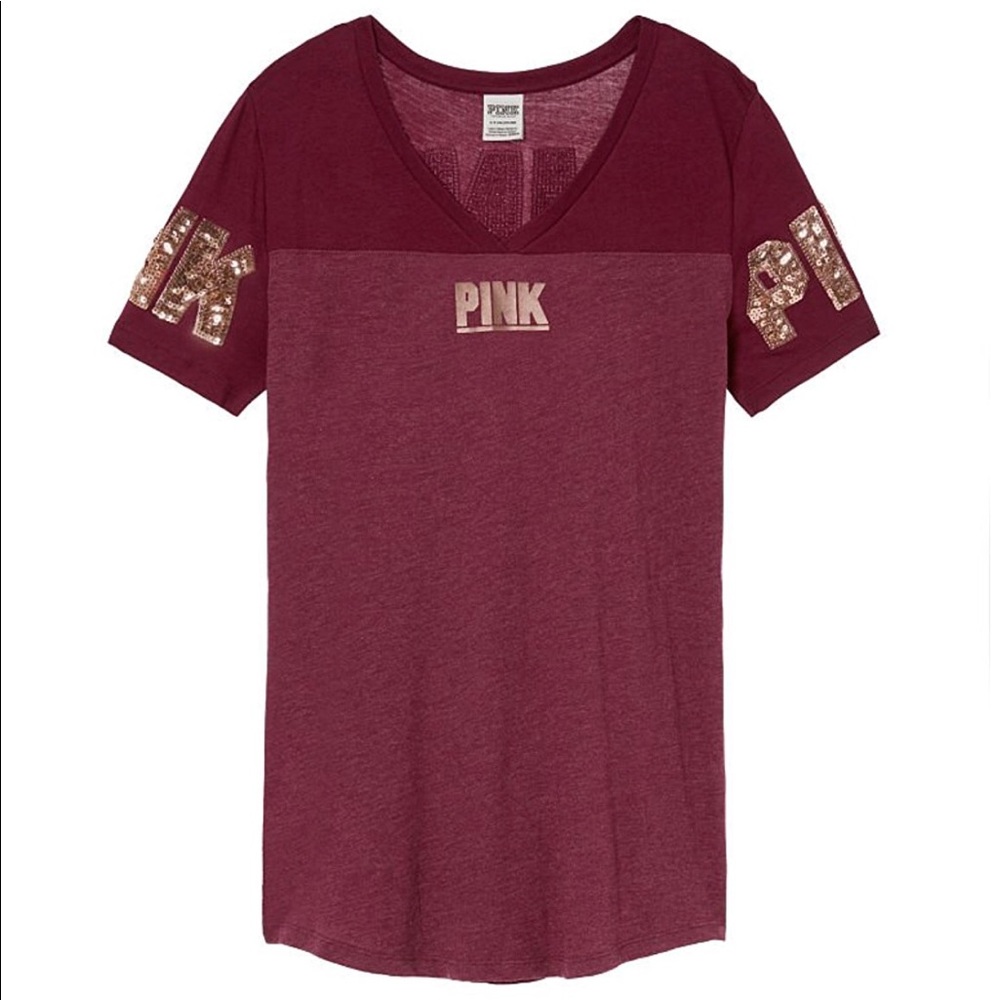 **SOLD**V NECK BLING SEQUIN MAROON TEE